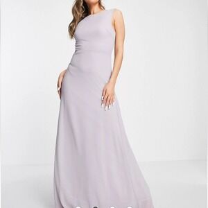 TFNC Bridesmaid High Neck Draped Back Maxi Dress Grey Size‎ 6 NWT